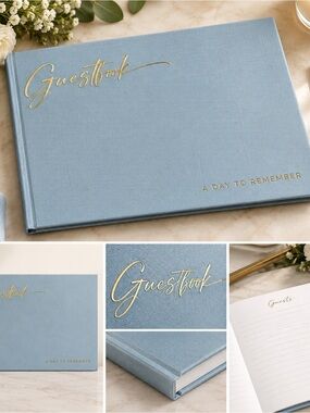 ZICOTO A Day to Remember Guest Book V2 Blue Gold Foil Wedding Keepsake New
